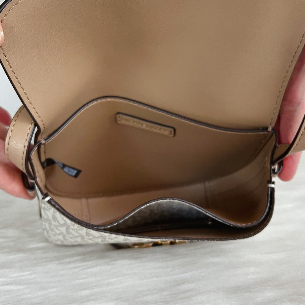 Michael Kors Mocha Leather Monogram Front Logo Crossbody Shoulder Bag Like New