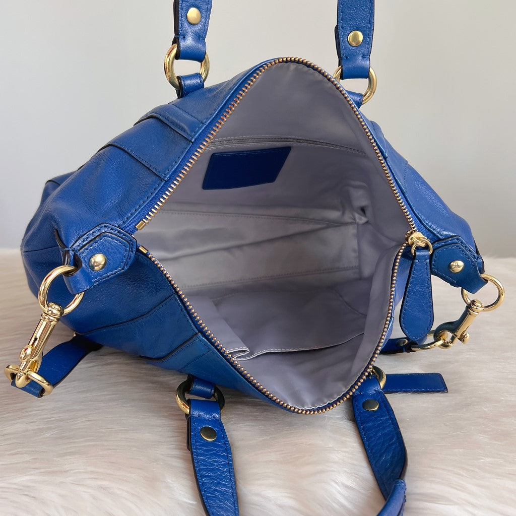 Coach Blue Leather Front Logo Boston 2 Way Shoulder Bag Excellent