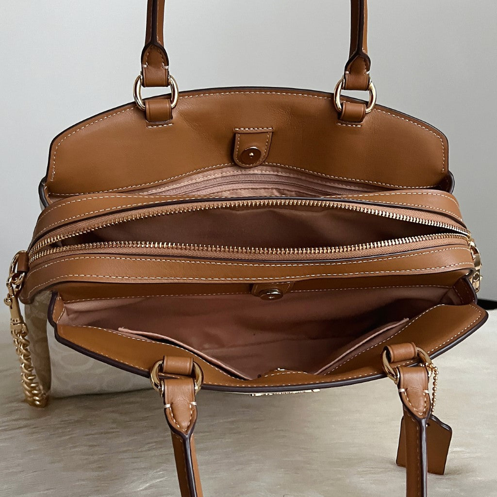 Coach Caramel Leather Monogram Triple Compartment 2 Way Shoulder Bag Like New