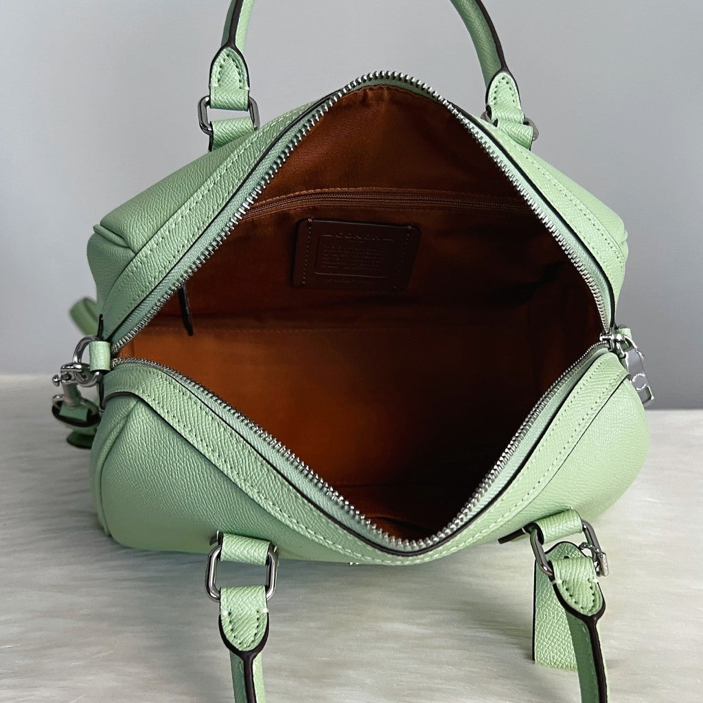 Coach Mint Leather Front Logo Boston 2 Way Shoulder Bag Like New