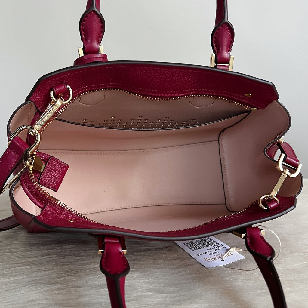 Michael Kors Burgundy Leather Studded Detail 2 Way Shoulder Bag New with Tags