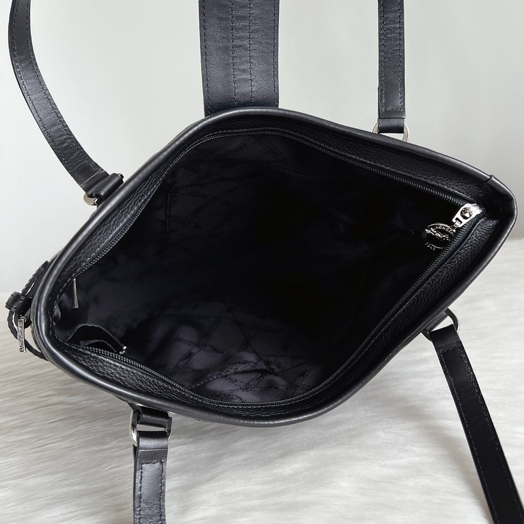 Longchamp Black Leather Buckle Detail Carryall Shoulder Bag Excellent