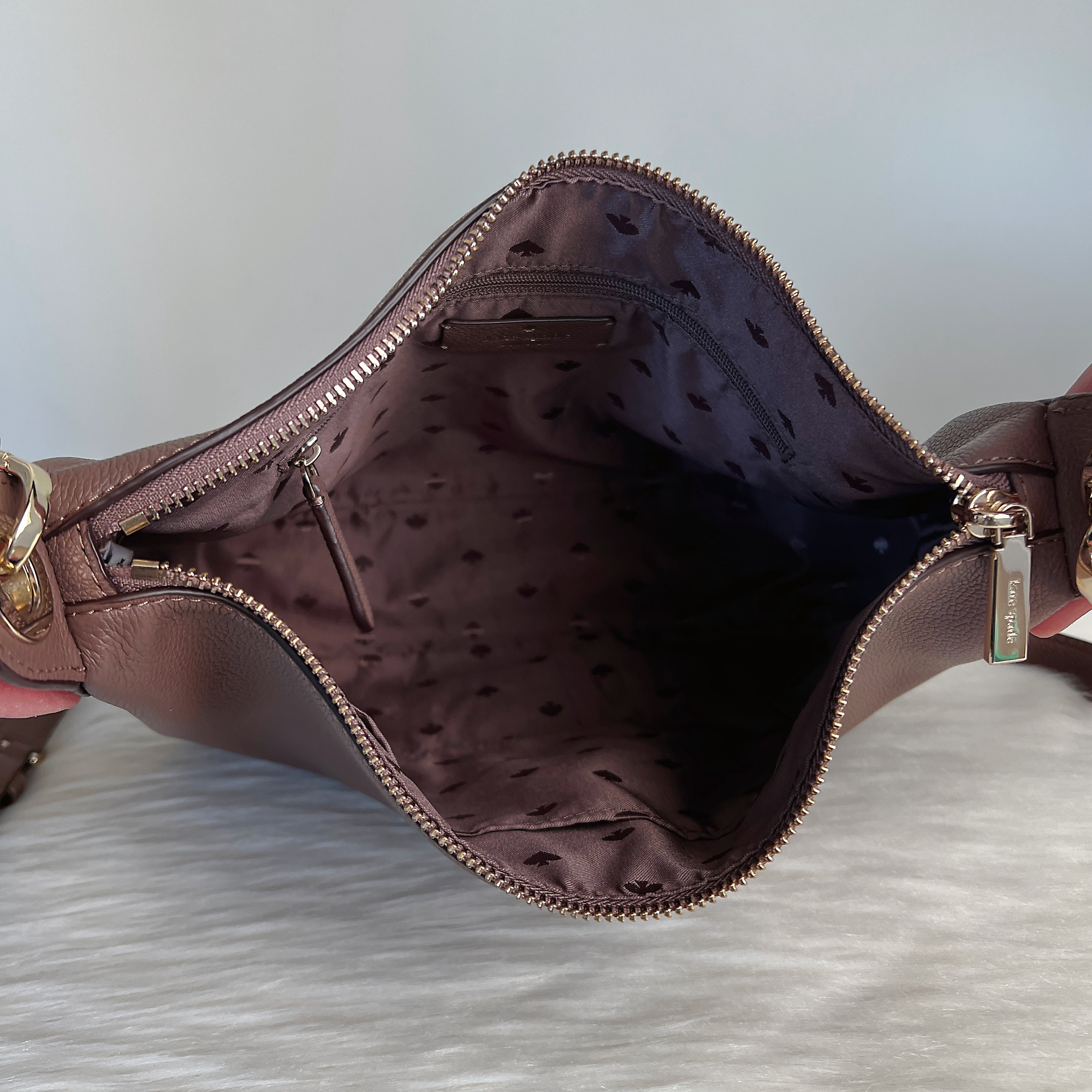 Kate Spade Mocha Leather Double Strap Crossbody Shoulder Bag + Pouch Like New