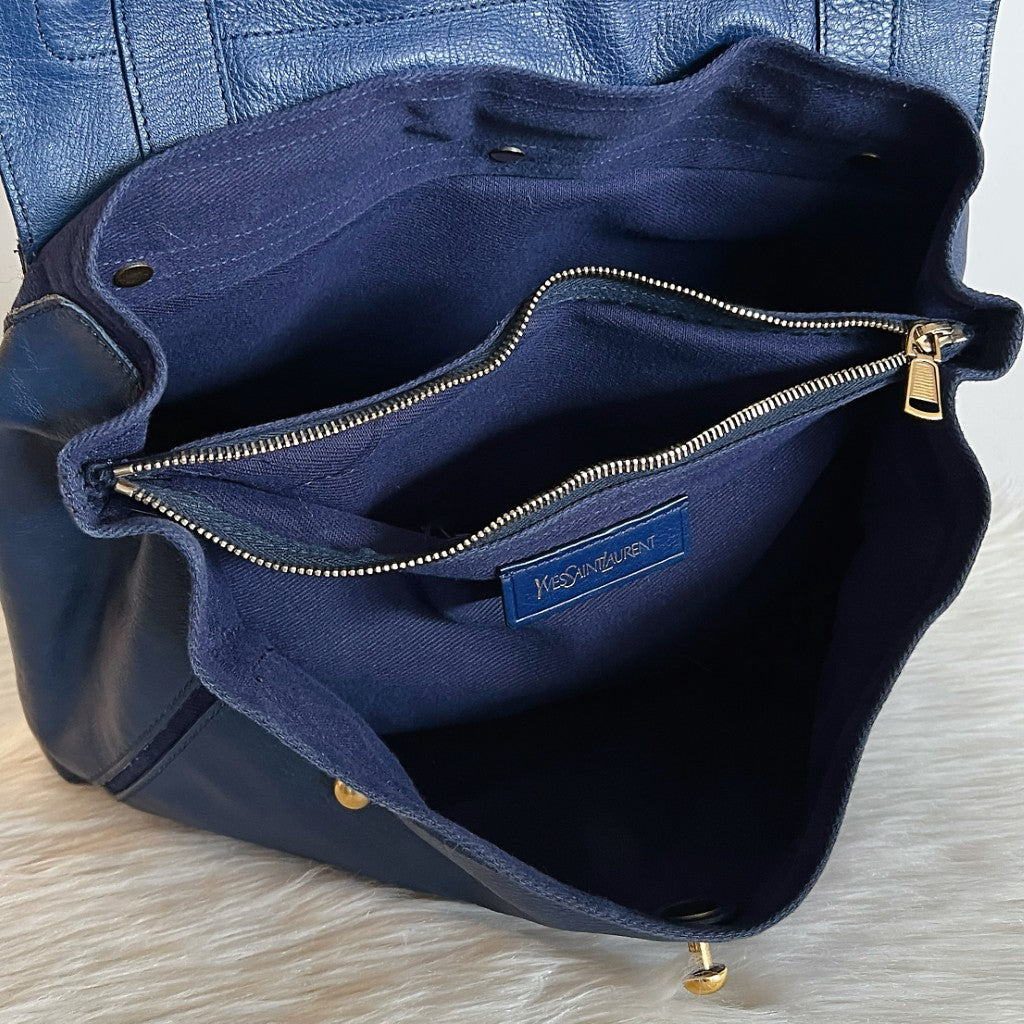 Yves Saint Laurent YSL Navy Leather Muse Two Tote Bag Excellent