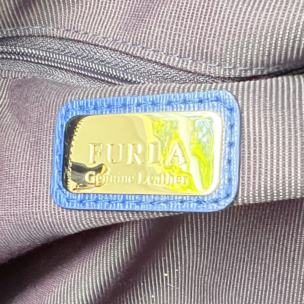 Furla Blue Leather F Charm Boston 2 Way Shoulder Bag Like New