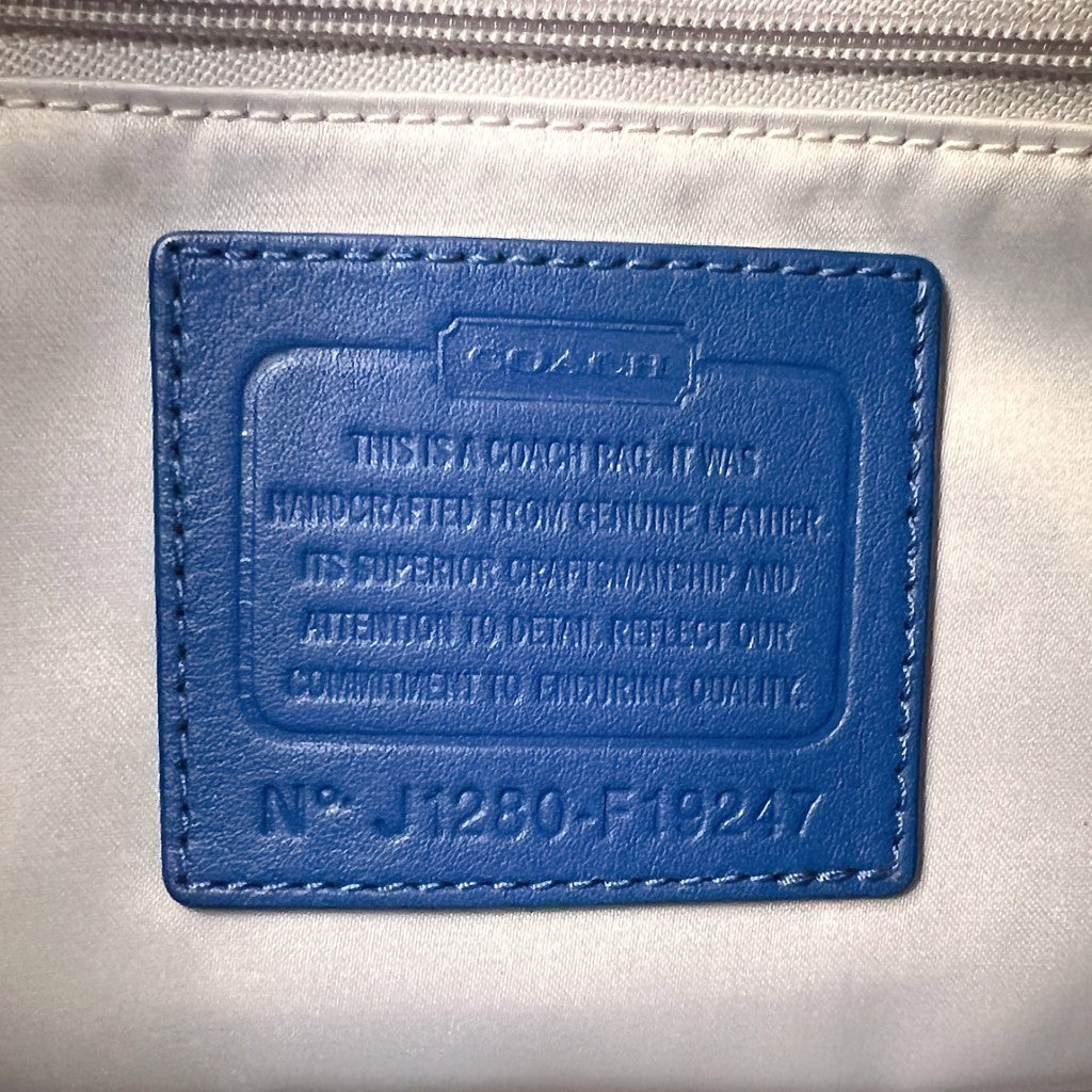 Coach Blue Leather Front Logo Boston 2 Way Shoulder Bag Excellent