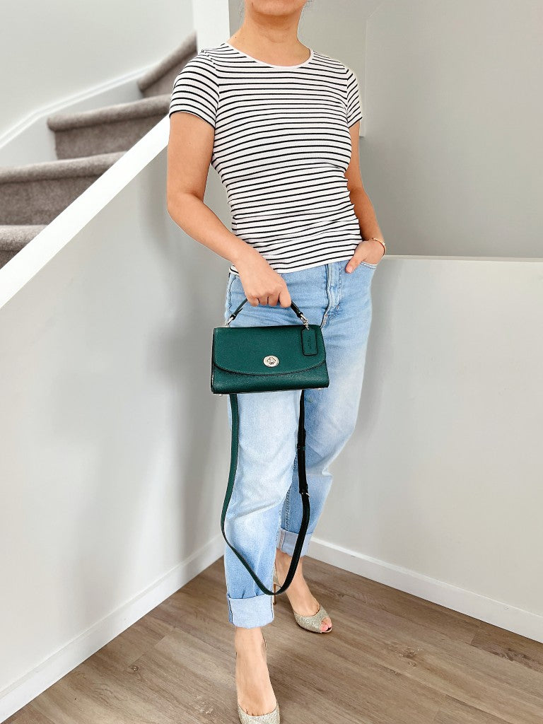 Coach Dark Green Leather Turn Lock 2 Way Shoulder Bag Like New
