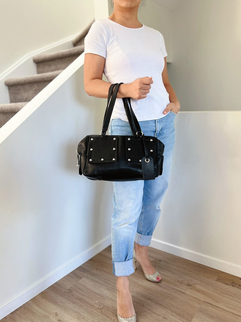 Marc Jacobs Black Leather Studded Detail Shoulder Bag Excellent