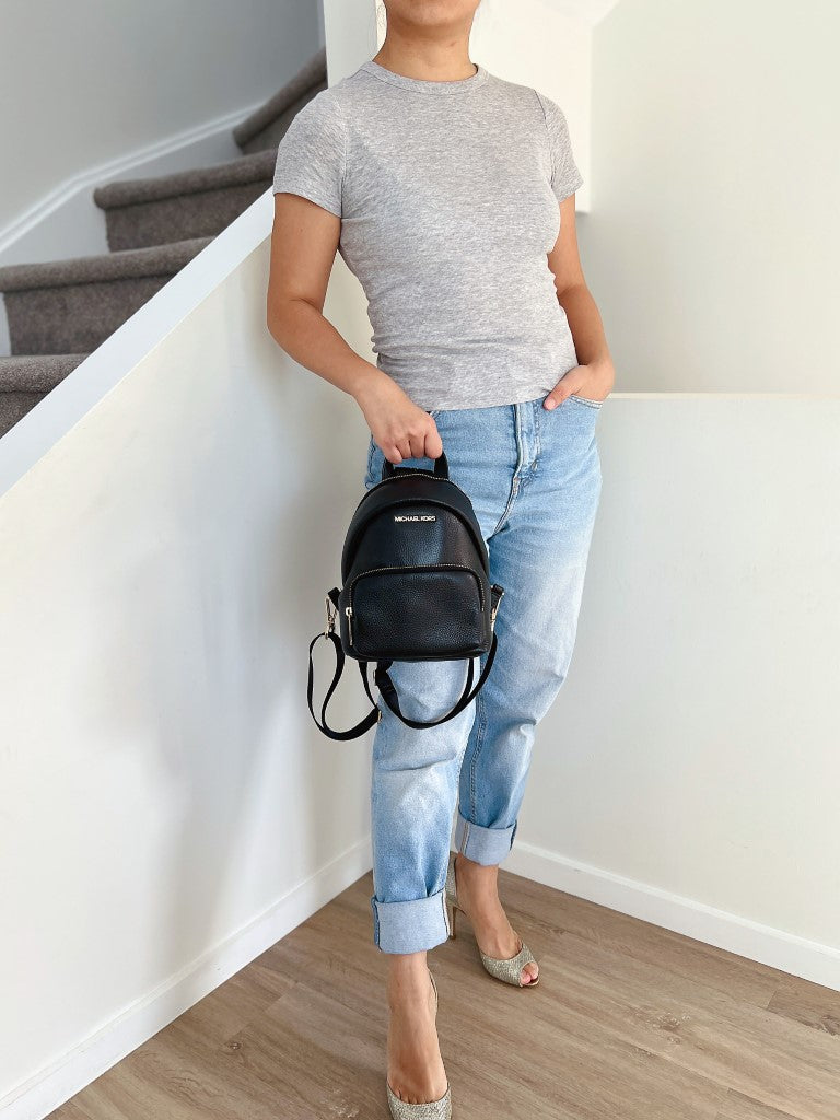 Michael Kors Black Leather Double Compartment Small Backpack Like New
