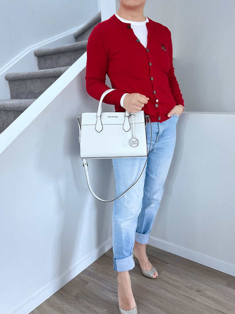 Michael Kors White Leather Triple Compartment 2 Way Shoulder Bag Like New