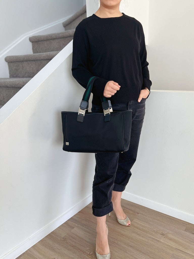 Gucci Black Canvas Double Strap Detail Carryall Shoulder Bag