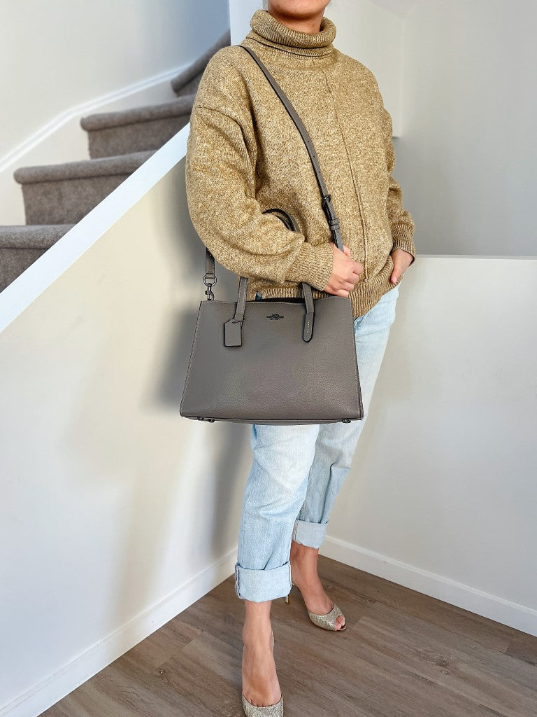 Coach Grey Leather Triple Compartment Large 2 Way Shoulder Bag Like New