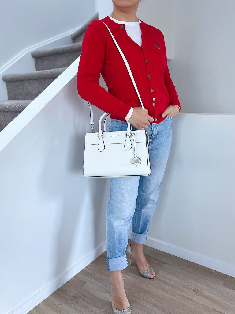 Michael Kors White Leather Triple Compartment 2 Way Shoulder Bag Like New