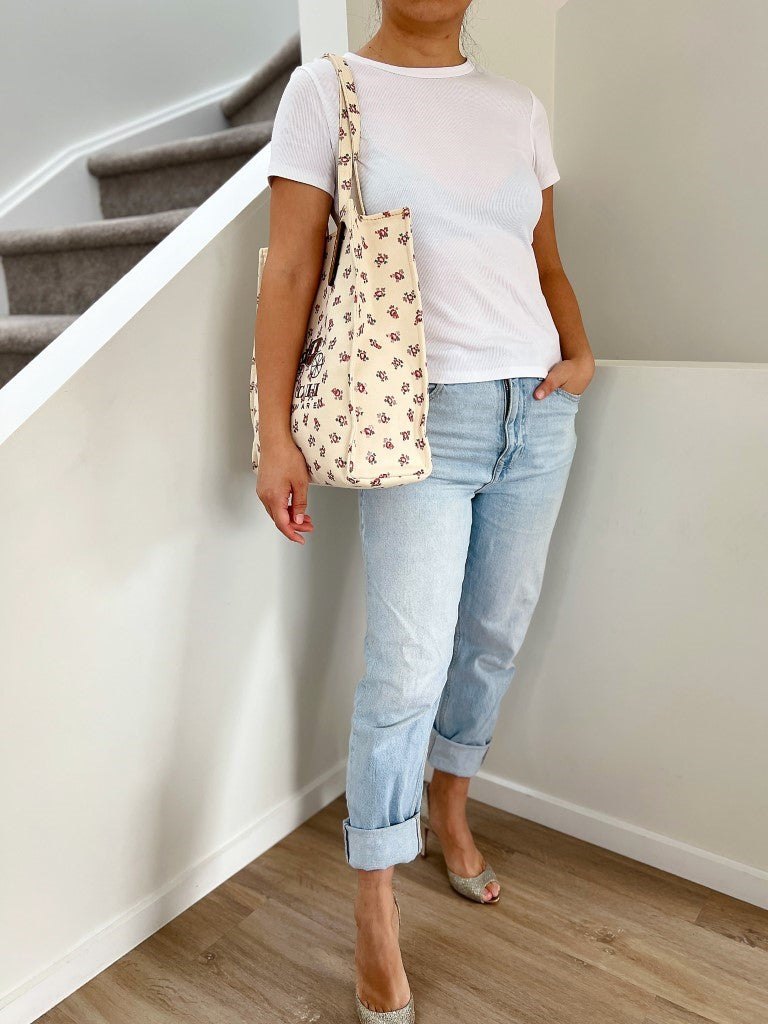 Coach Floral Signature Logo Carryall Book Tote Shoulder Bag Like New