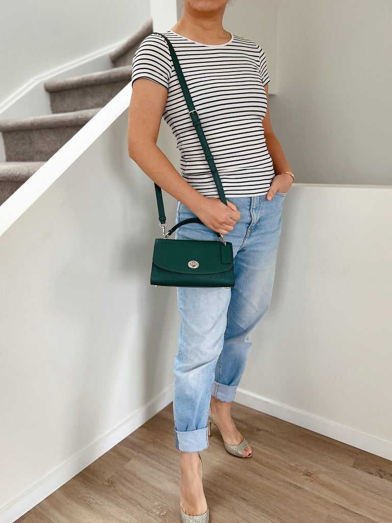 Coach Dark Green Leather Turn Lock 2 Way Shoulder Bag Like New
