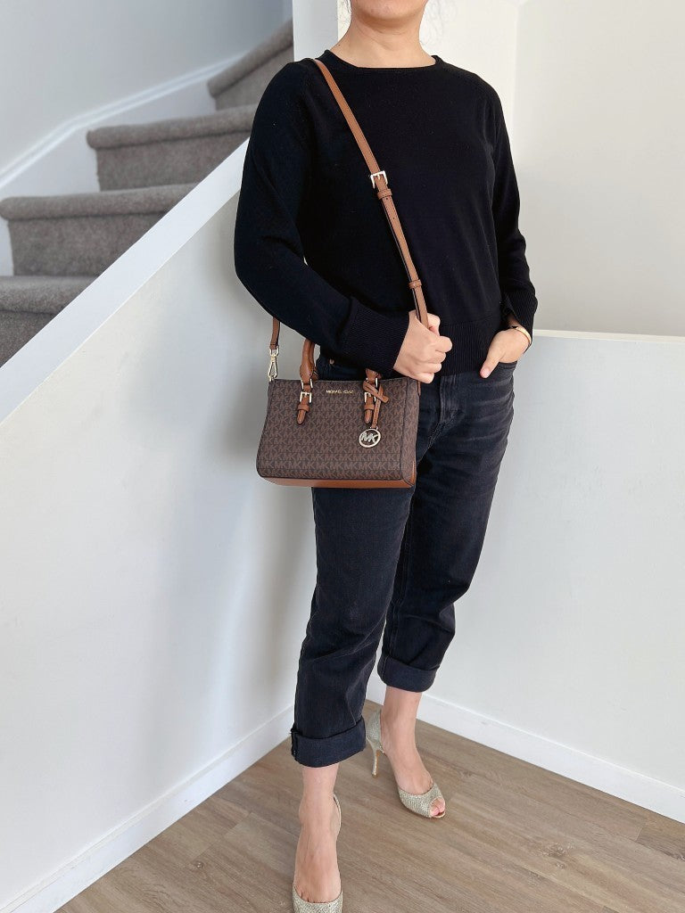Michael Kors Caramel Leather Monogram 2 Way Shoulder Bag 2-in-1 Like New