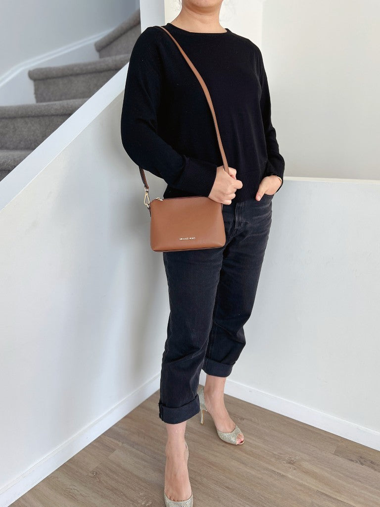 Michael Kors Caramel Leather Monogram 2 Way Shoulder Bag 2-in-1 Like New