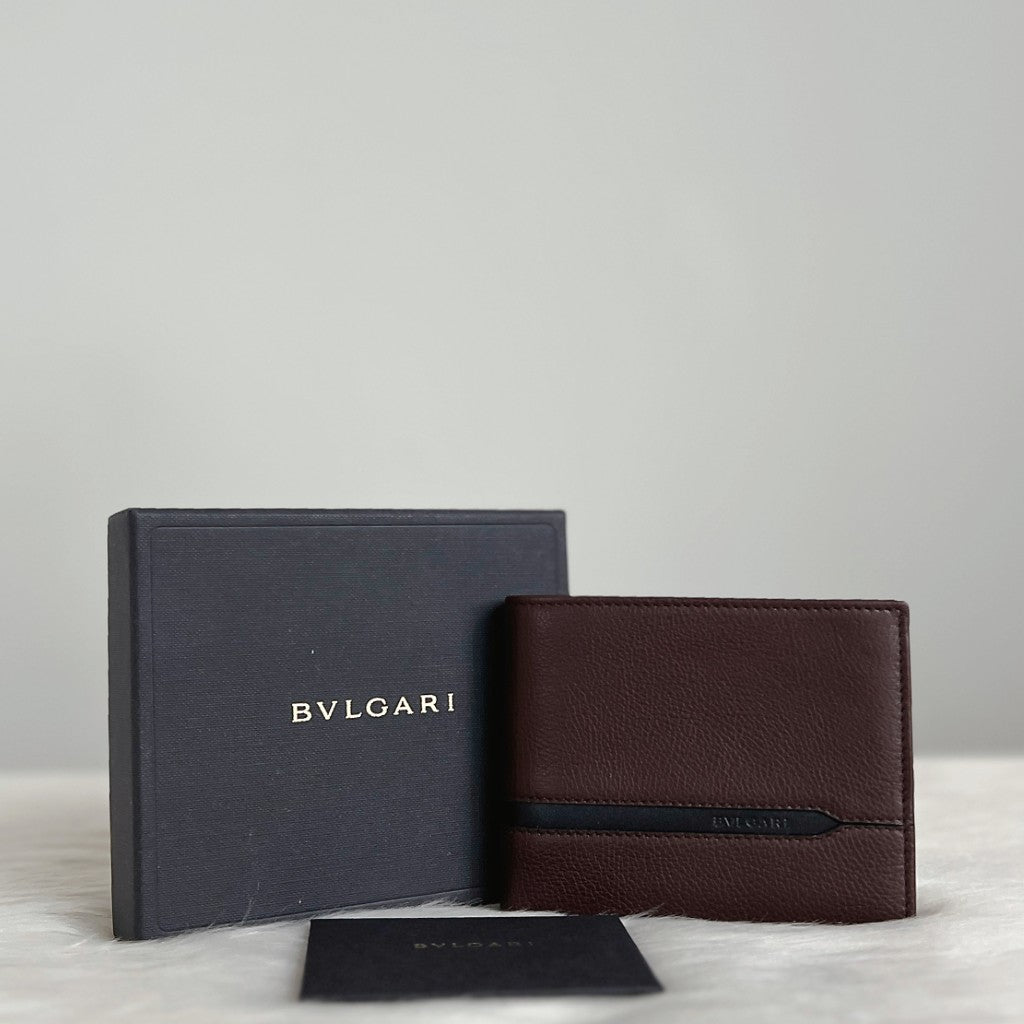 Bvlgari Two Tone Leather Bi-fold Unisex Wallet Like New