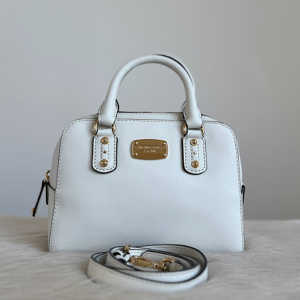 Michael Kors White Saffiano Leather Boston 2 Way Shoulder Bag