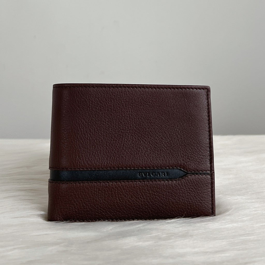 Bvlgari Two Tone Leather Bi-fold Unisex Wallet Like New