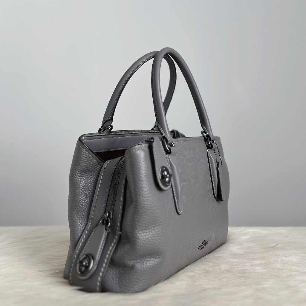 Coach Grey Leather Triple Compartment Career 2 Way Shoulder Bag Like New