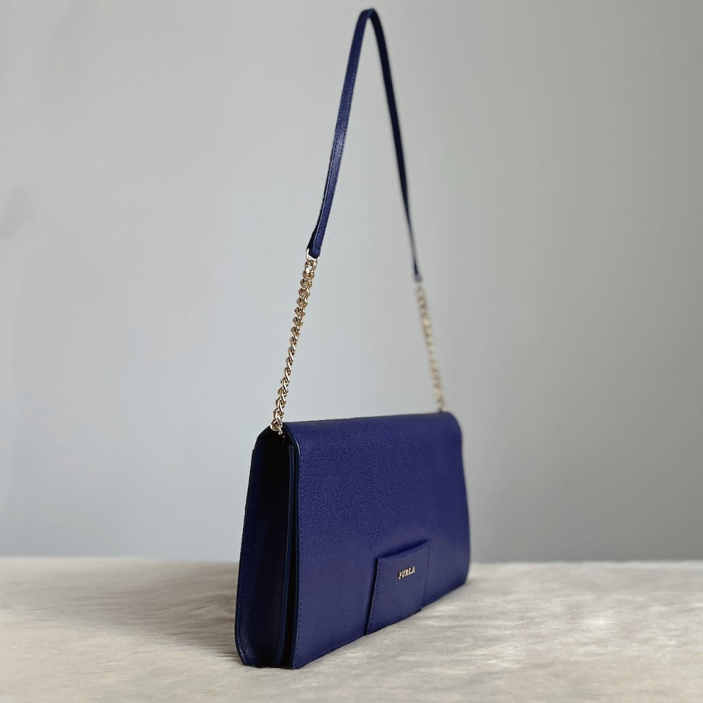 Furla Violet Leather Front Logo Chain Detail Shoulder Bag Like New