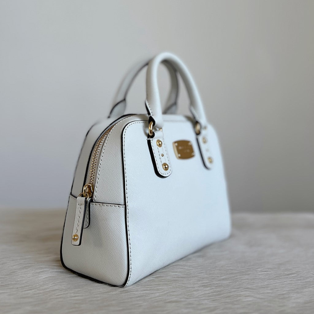 Michael Kors White Saffiano Leather Boston 2 Way Shoulder Bag