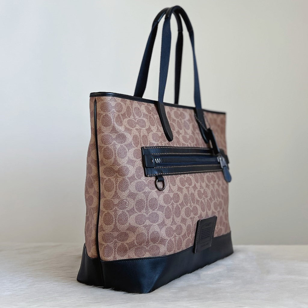 Coach Black Leather Monogram Large Unisex Carryall Shoulder Bag Excellent