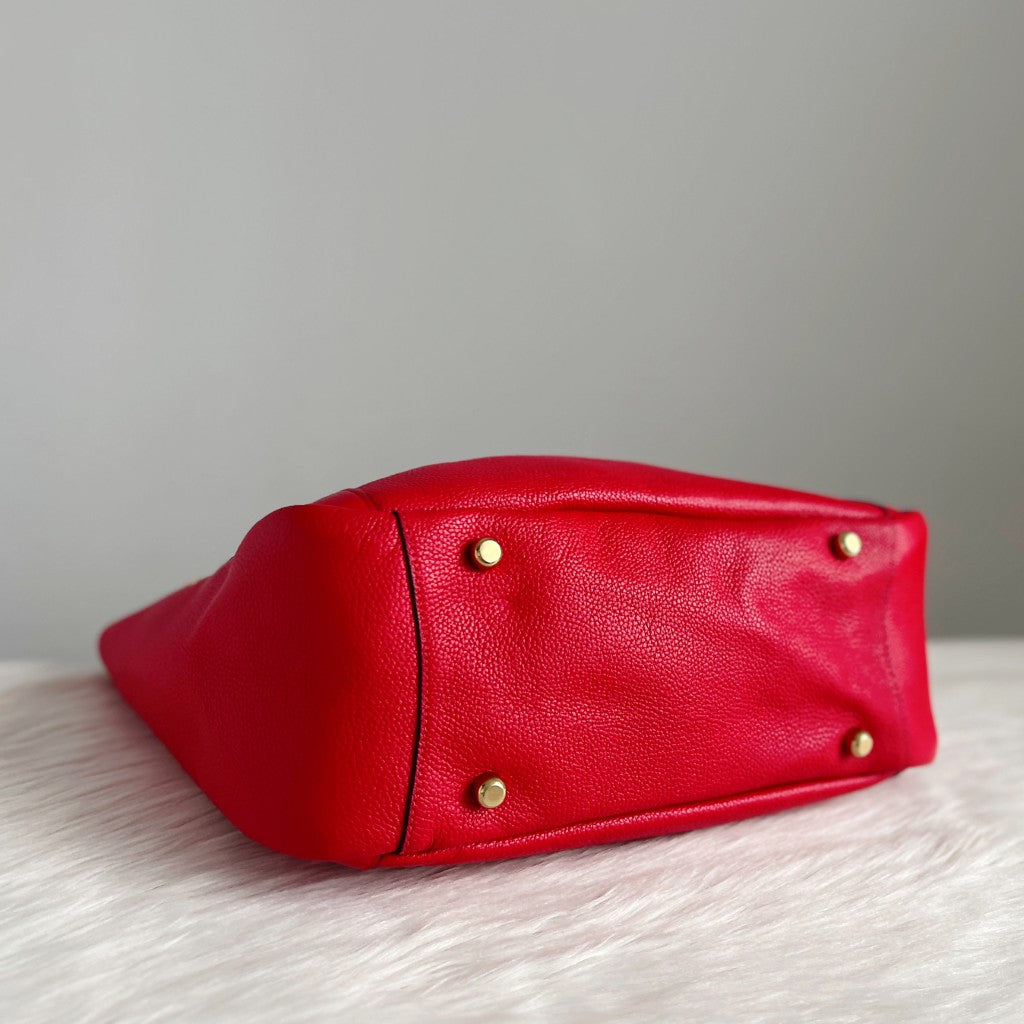 Coach Red Pebbled Leather Slouchy Carryall Large Shoulder Bag Like New
