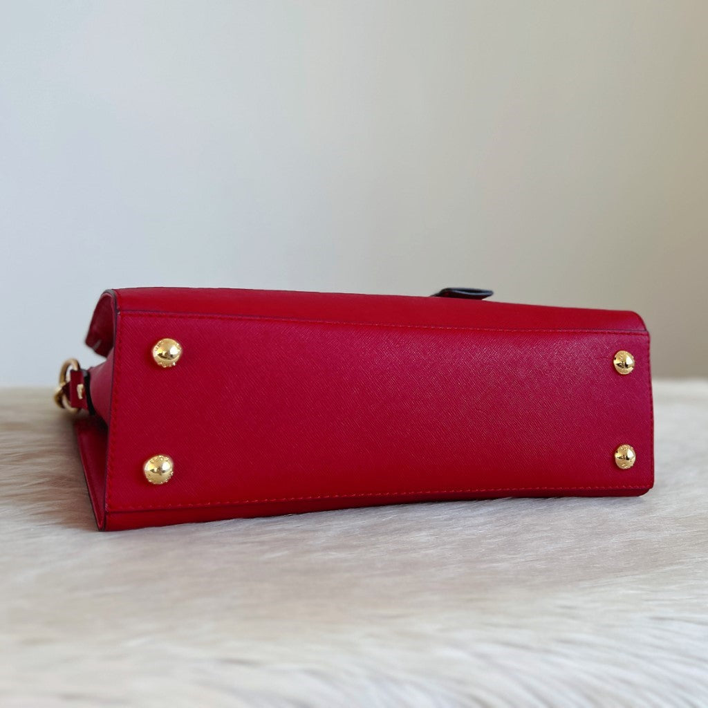 Michael Kors Red Leather Hamilton 2 Way Shoulder Bag Excellent