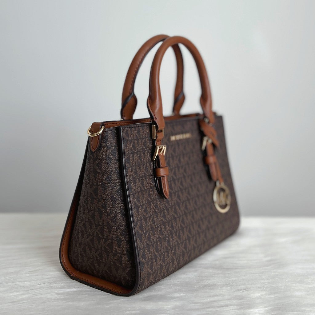 Michael Kors Caramel Leather Monogram 2 Way Shoulder Bag 2-in-1 Like New