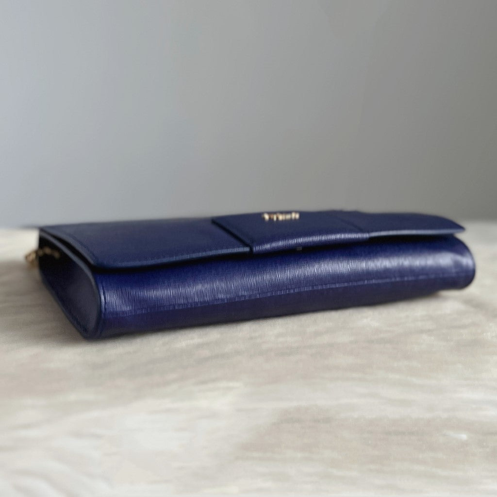 Furla Violet Leather Front Logo Chain Detail Shoulder Bag Like New