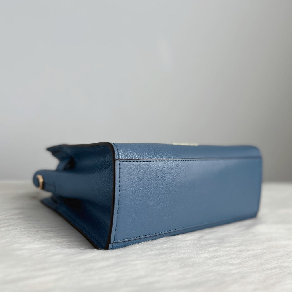 Michael Kors Blue Leather MK Lock Charm 2 Way Shoulder Bag Like New