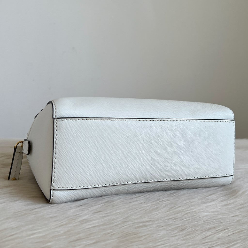 Michael Kors White Saffiano Leather Boston 2 Way Shoulder Bag