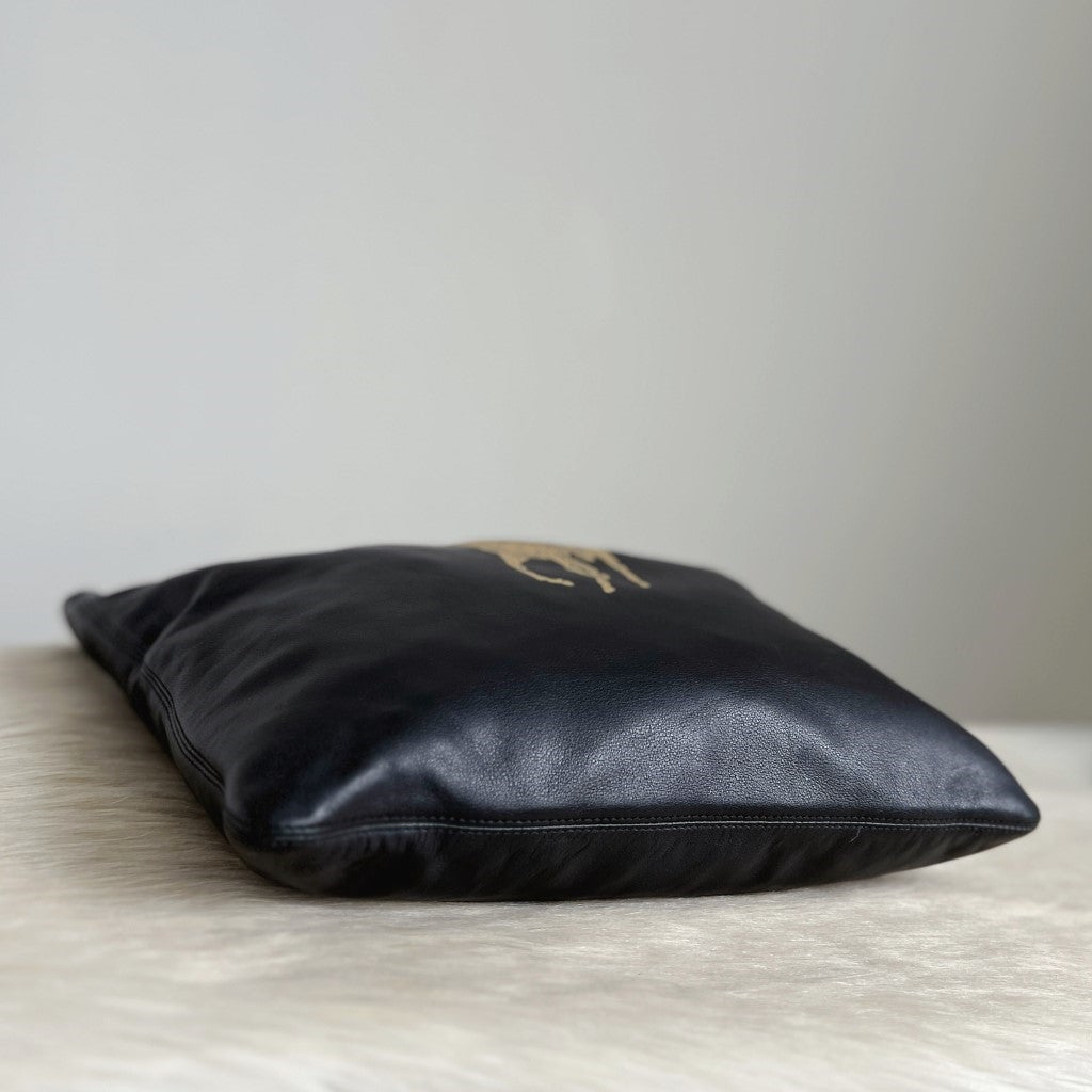 Ralph Lauren Black Leather Signature Logo Charm Detail Book Tote Bag Excellent
