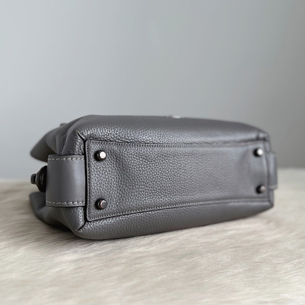 Coach Grey Leather Triple Compartment Career 2 Way Shoulder Bag Like New