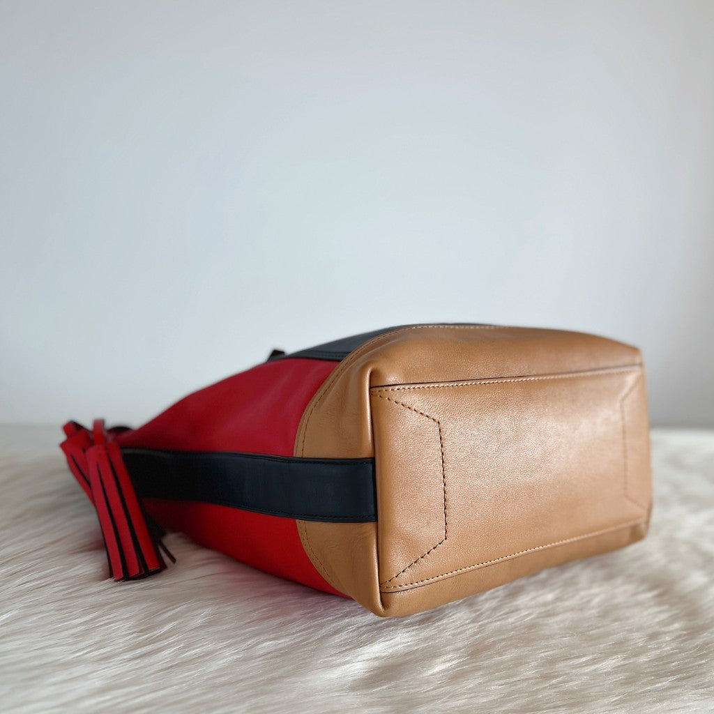 Coach Tri-Tone Leather Patchwork Tassel Charm Crossbody Shoulder Bag Like New