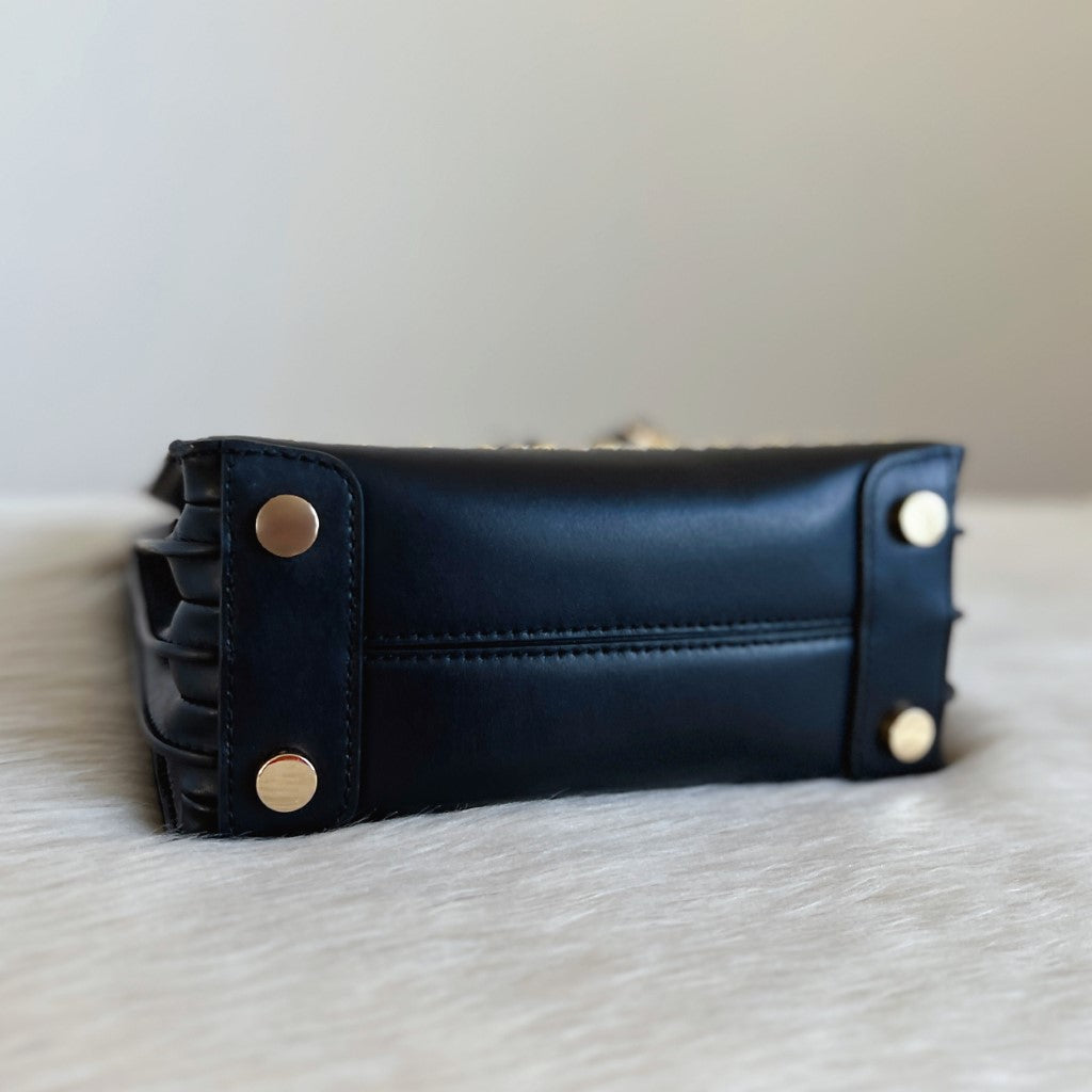Michael Kors Black Leather Studded Triple Compartment 2 Way Shoulder Bag Excellent