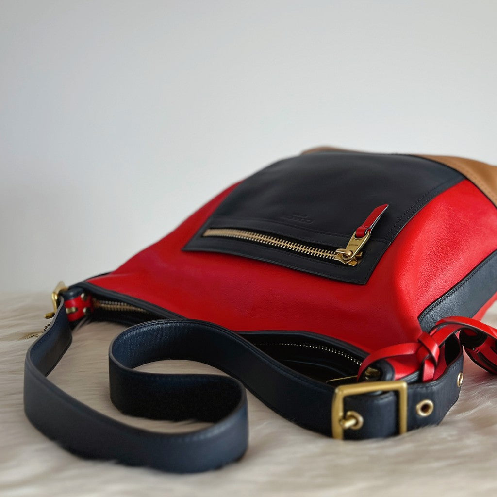 Coach Tri-Tone Leather Patchwork Tassel Charm Crossbody Shoulder Bag Like New