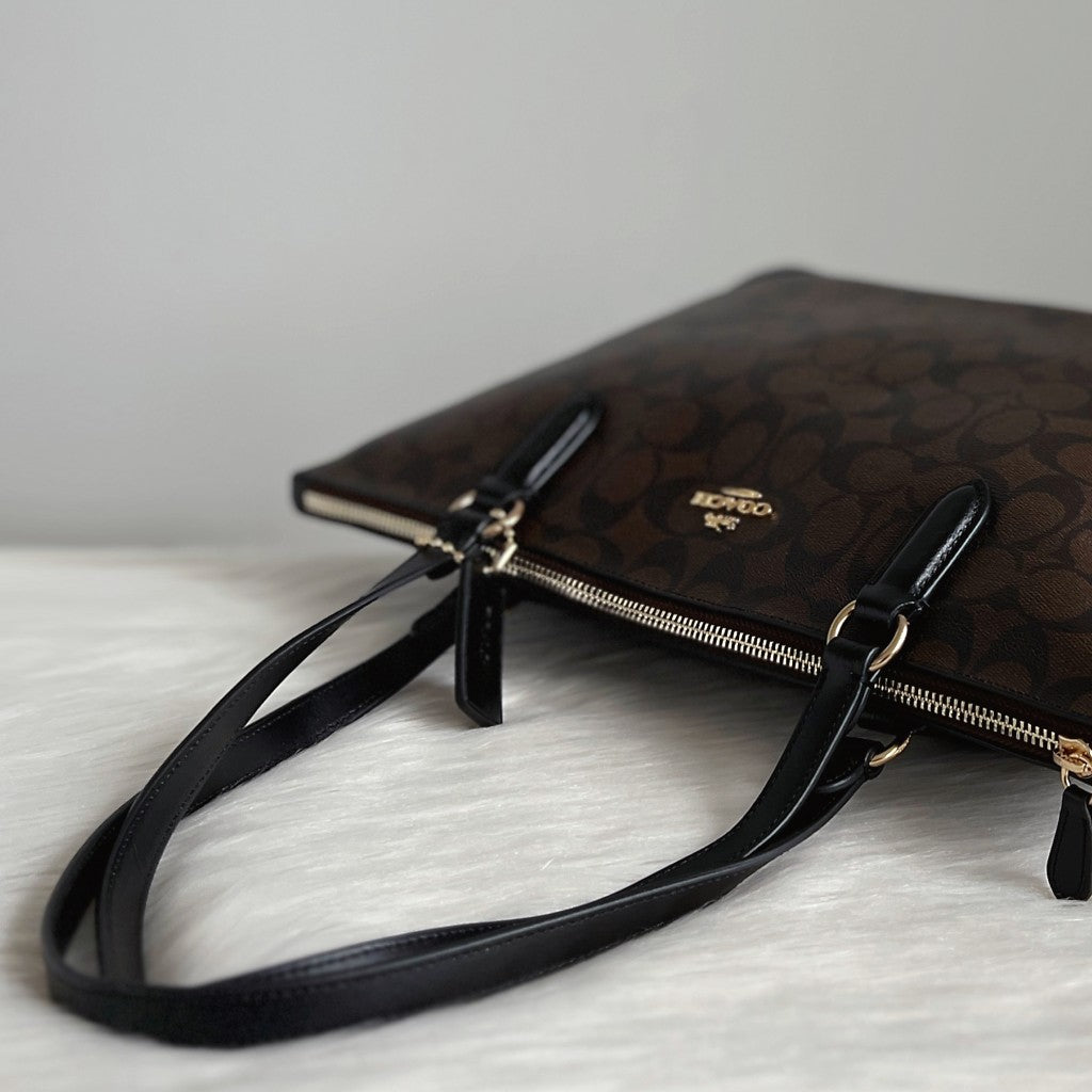 Coach Black Leather Monogram Shopper Shoulder Bag Like New