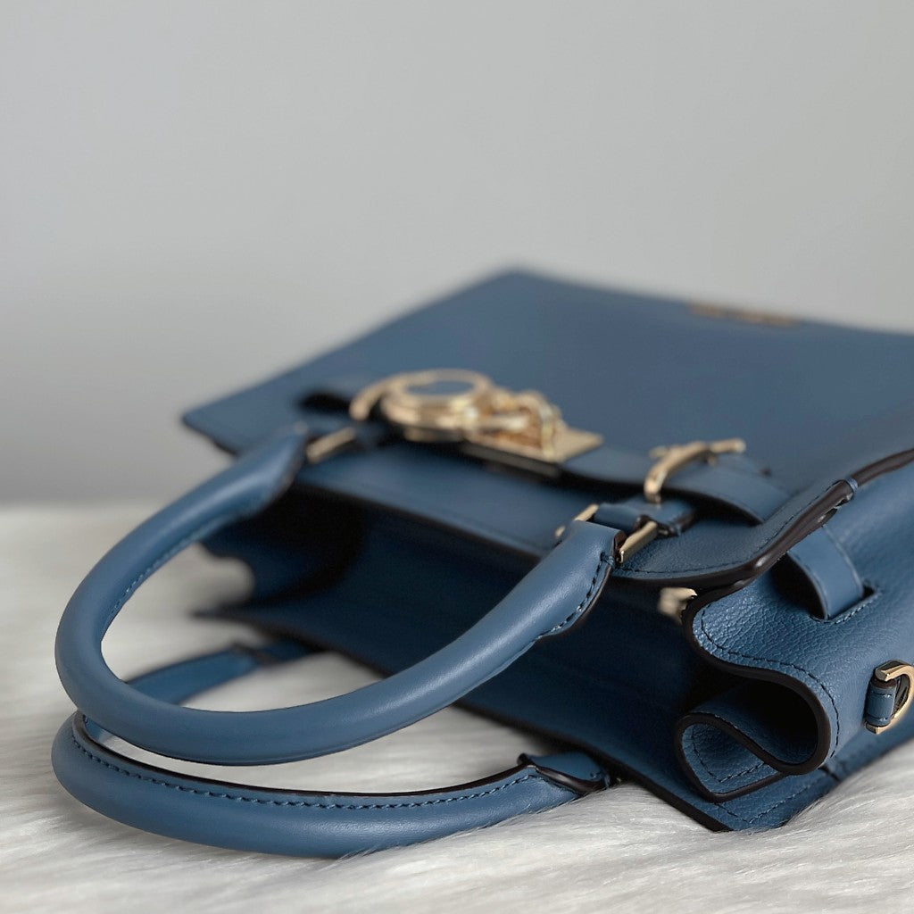 Michael Kors Blue Leather MK Lock Charm 2 Way Shoulder Bag Like New