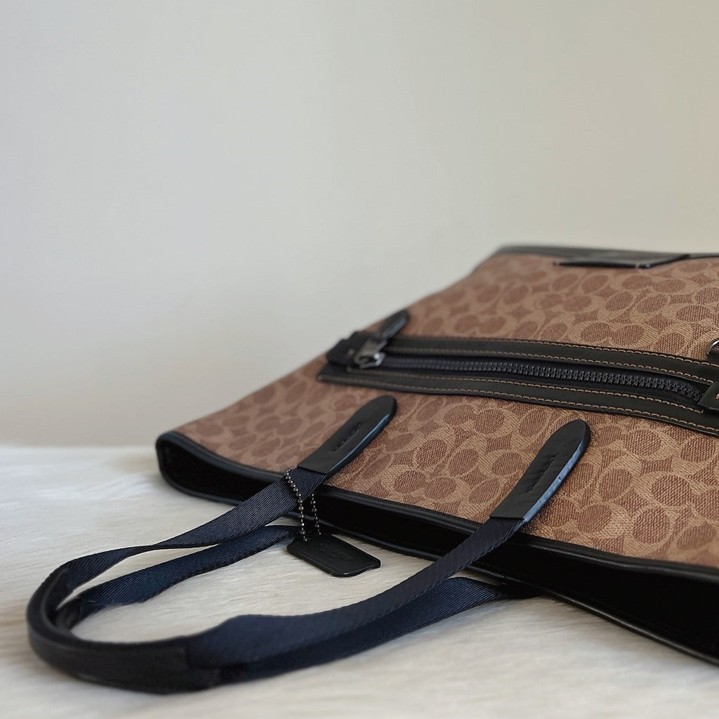 Coach Black Leather Monogram Large Unisex Carryall Shoulder Bag Excellent