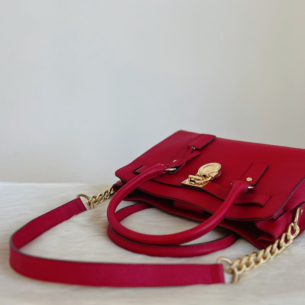 Michael Kors Red Leather Hamilton 2 Way Shoulder Bag Excellent