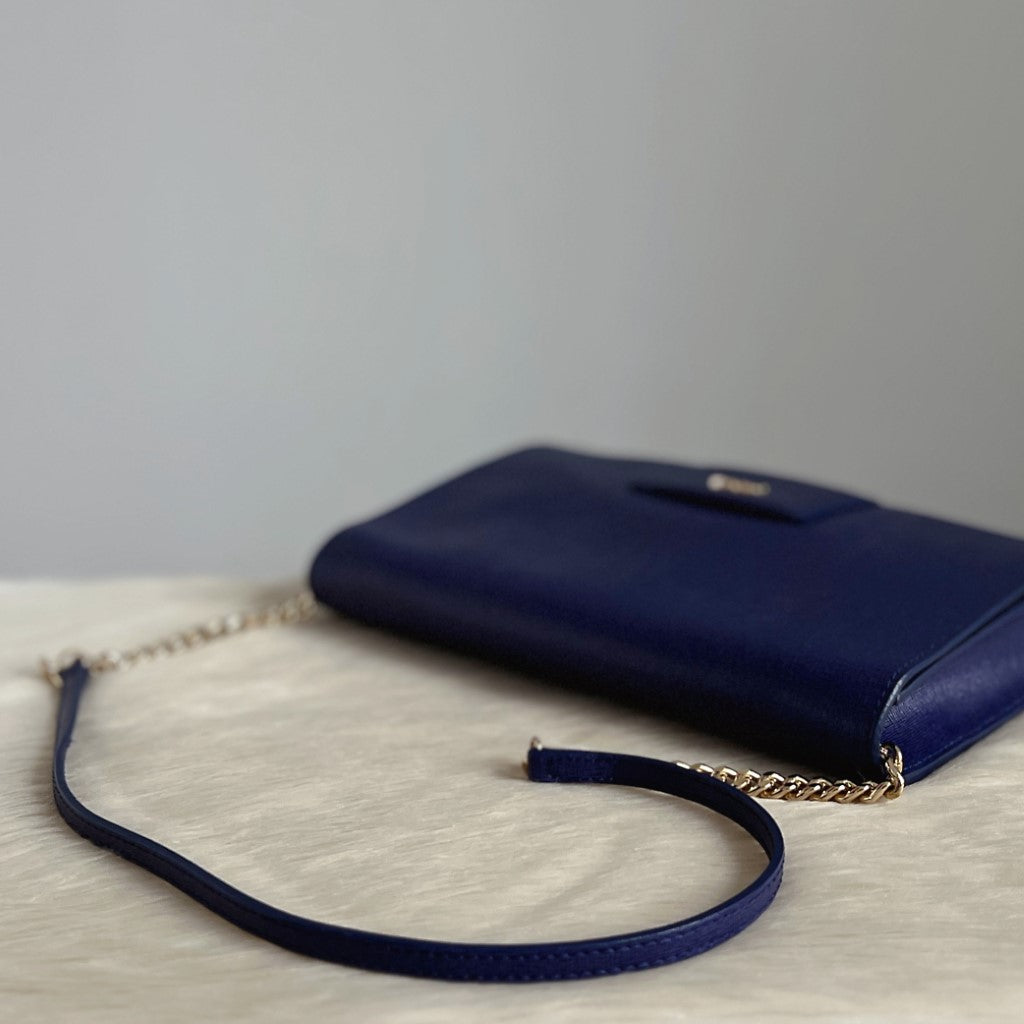 Furla Violet Leather Front Logo Chain Detail Shoulder Bag Like New