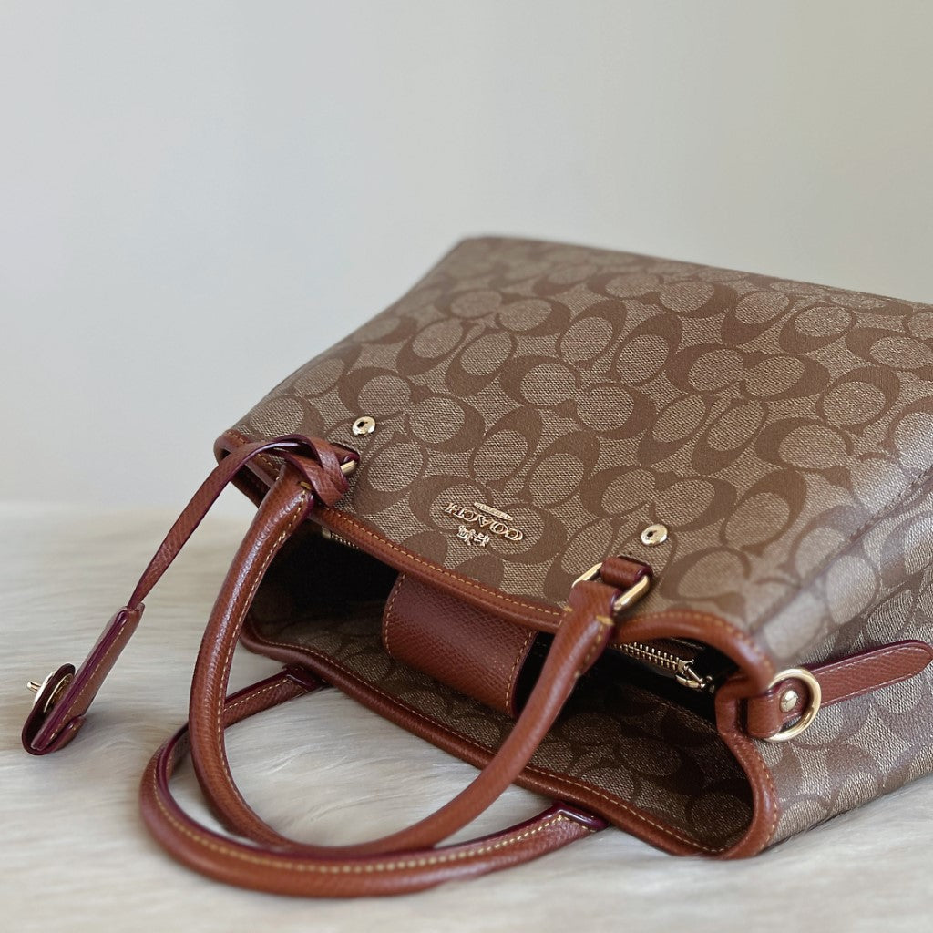 Coach Caramel Leather Monogram Triple Compartment 2 Way Shoulder Bag Like New