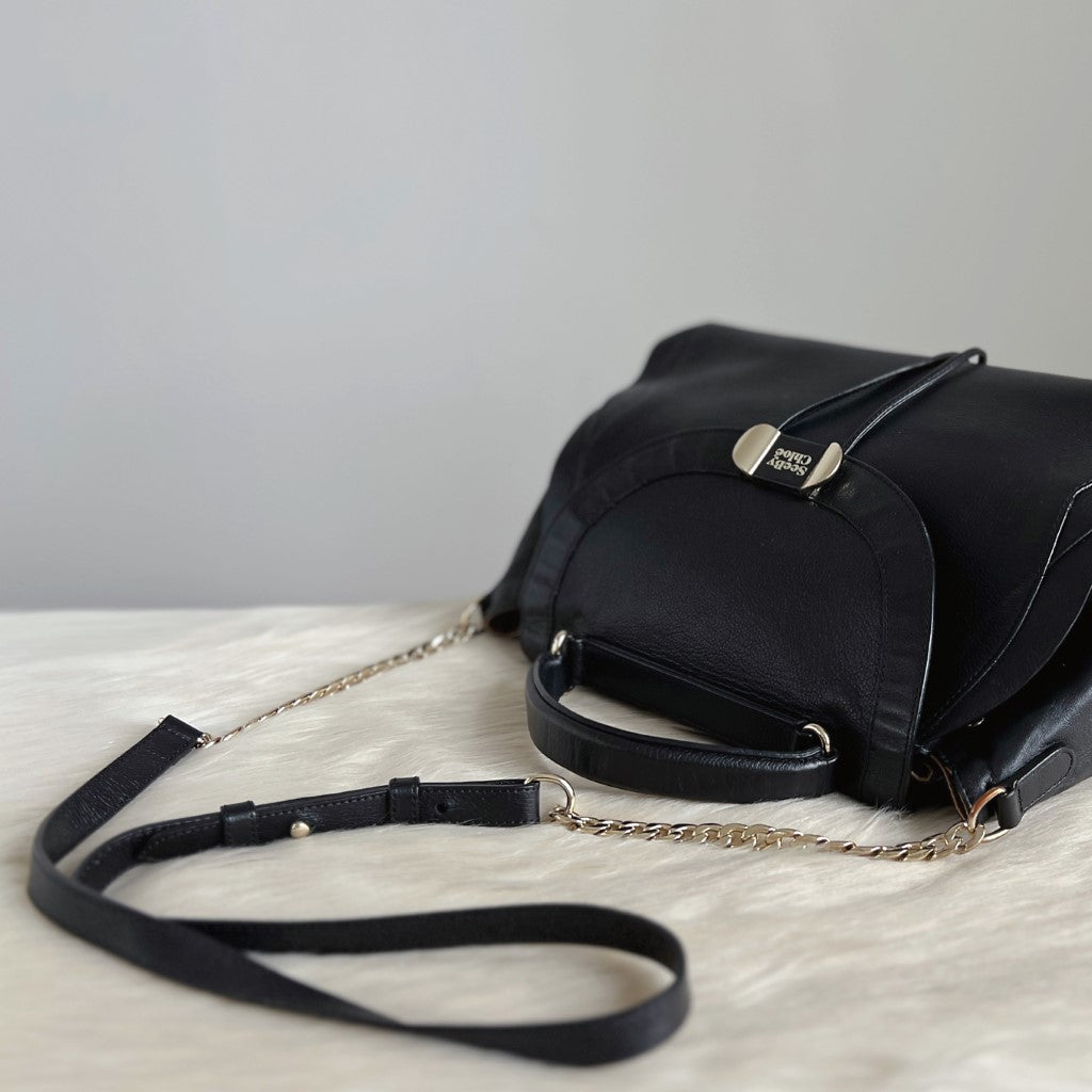 See by Chloe Black Leather Front Bow Detail 2 Way Shoulder Bag