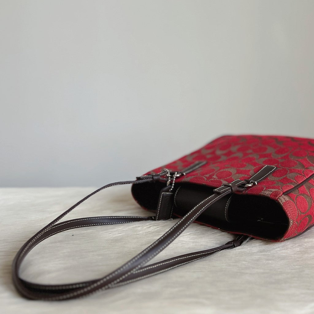 Coach Chocolate Jacquard Leather Monogram Shoulder Bag Excellent