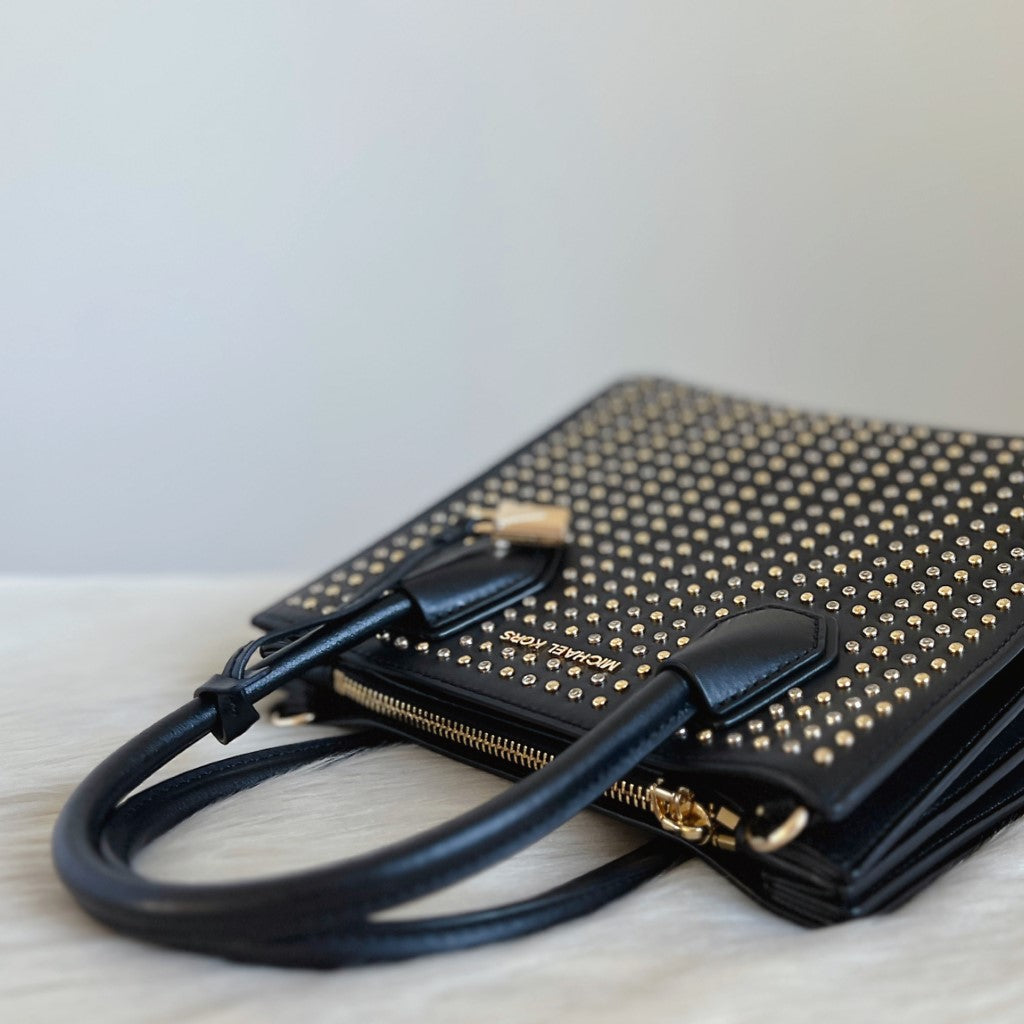 Michael Kors Black Leather Studded Triple Compartment 2 Way Shoulder Bag Excellent