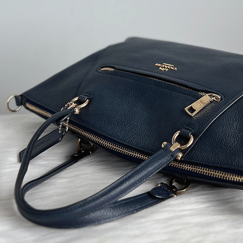 Coach Navy Leather Front Detail 2 Way Shoulder Bag Excellent