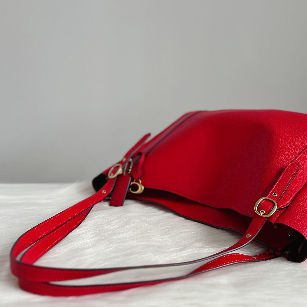 Coach Red Pebbled Leather Slouchy Carryall Large Shoulder Bag Like New
